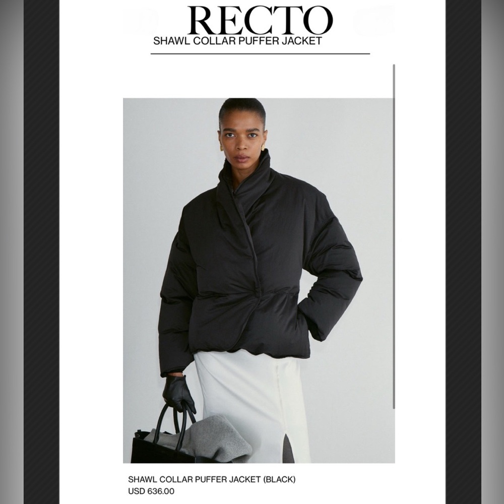RECTO: Black Cropped Puffer Jacket with High Collar